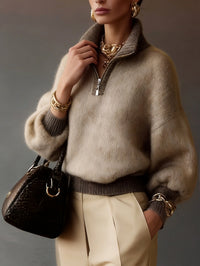 Sylvie | Relaxed Half-Zip Sweater in Khaki