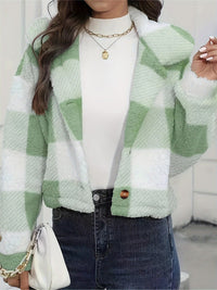 Georgina | Women's Cropped Jacket with Check Pattern and Button Front