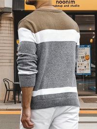 Bradley | Textured Cable-Knit Sweater in Grey and khaki