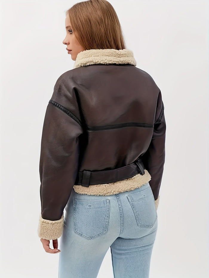 Frances | Belted Aviator Jacket in Coffee Brown