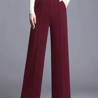 Marlene | High-Waisted Straight-Leg Trousers in Deep Red