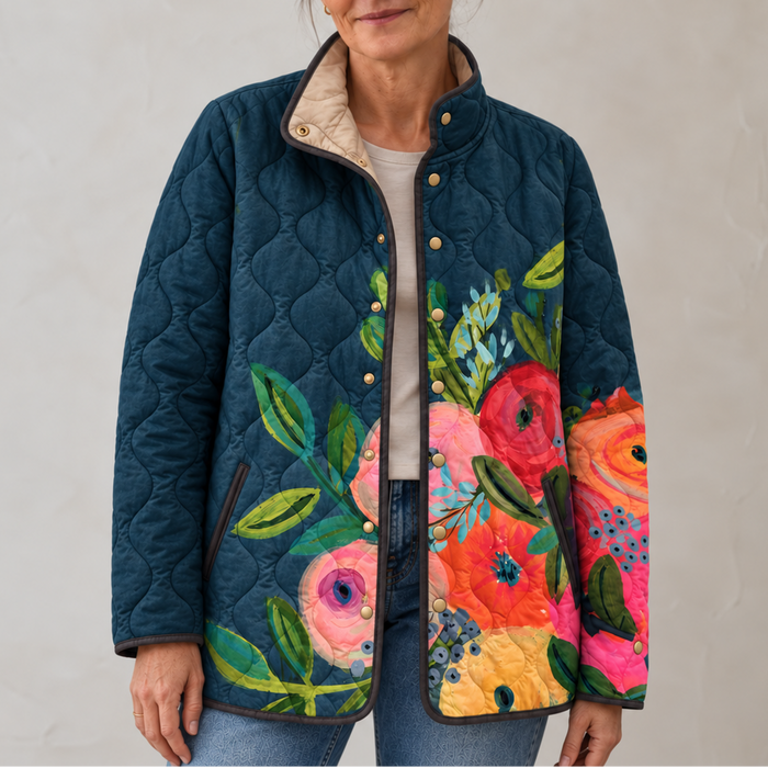Jessamine | Women's Quilted Jacket with Stand Collar and Snap Buttons