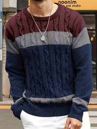 Bradley | Textured Cable-Knit Sweater in Royal blue stitching coffee red
