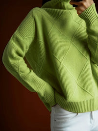 Freya | Textured Turtleneck Sweater in Green