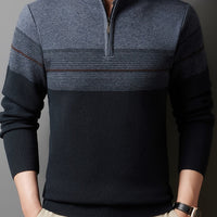 Ambrose | Half-Zip Striped Sweater in Grey