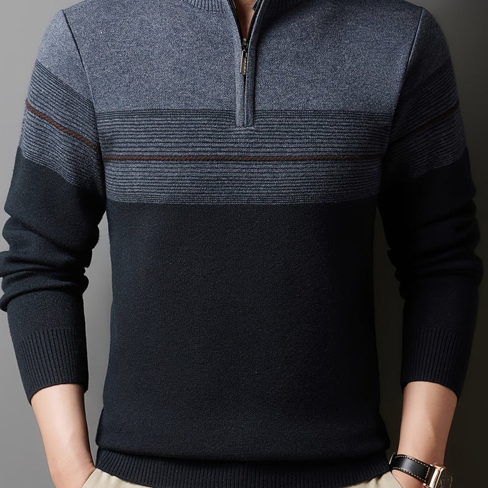 Ambrose | Half-Zip Striped Sweater in Grey