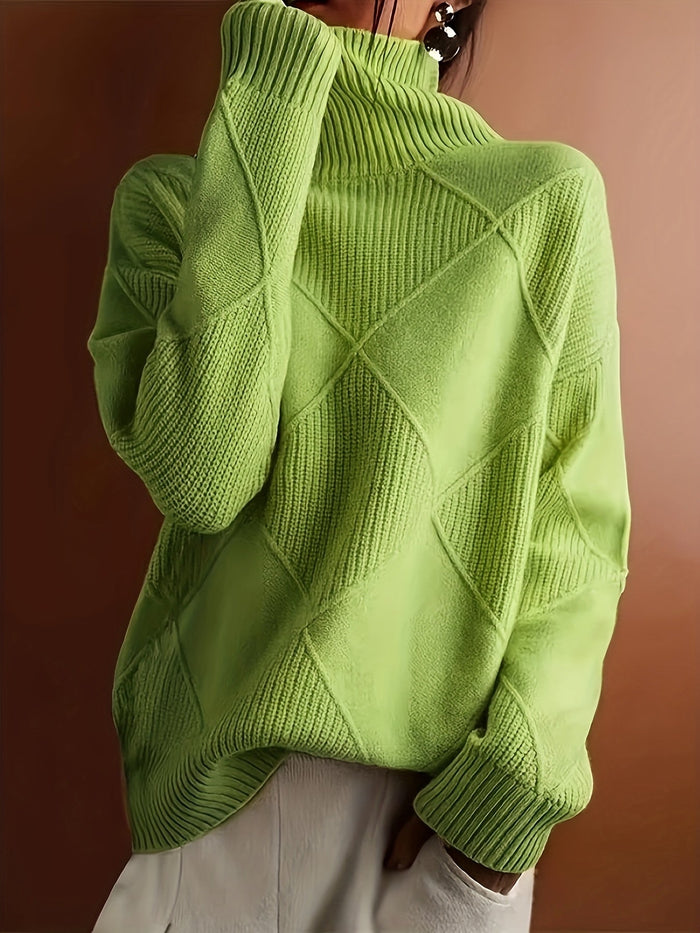 Freya | Textured Turtleneck Sweater in Green