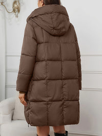 Miriam | Hooded Longline Puffer Coat in Reddish Brown