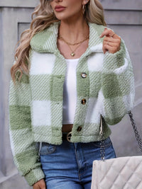 Georgina | Women's Cropped Jacket with Check Pattern and Button Front