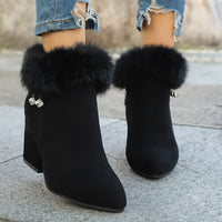 Evelina | Women's Ankle Boots with Block Heel and Trimmed Cuff