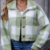 Georgina | Women's Cropped Jacket with Check Pattern and Button Front