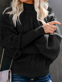 Penelope | Textured Cable-Knit Sweater in Black