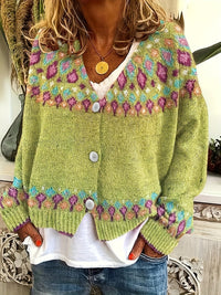 Maribel | Fair Isle Knit Cardigan in Green