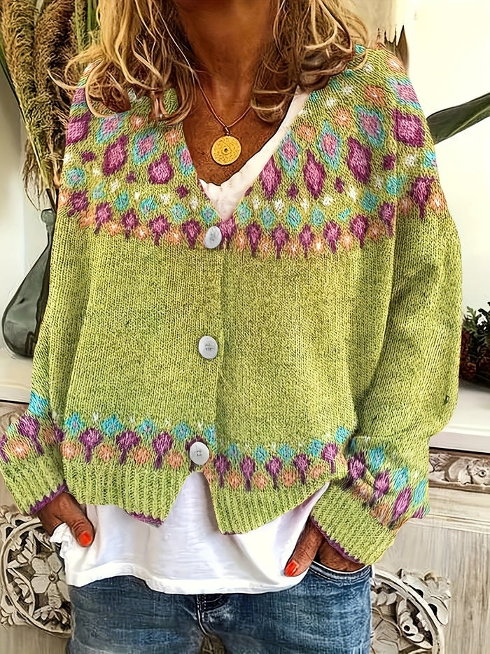 Maribel | Fair Isle Knit Cardigan in Green