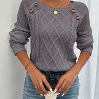 Winifred | Textured Button-Detail Sweater in Khaki