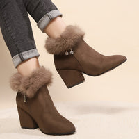 Evelina | Women's Ankle Boots with Block Heel and Trimmed Cuff