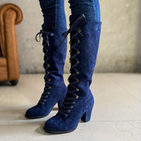Clarissa | Women's Knee High Boots with Lace Up Front and Chunky Heel