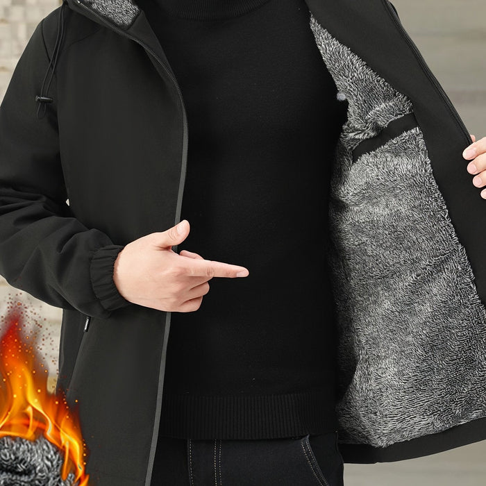 Calvin | Warm Hooded Zip-Up Jacket in Black