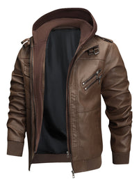 Donovan | Layered Hooded Moto Jacket in Coffee Brown