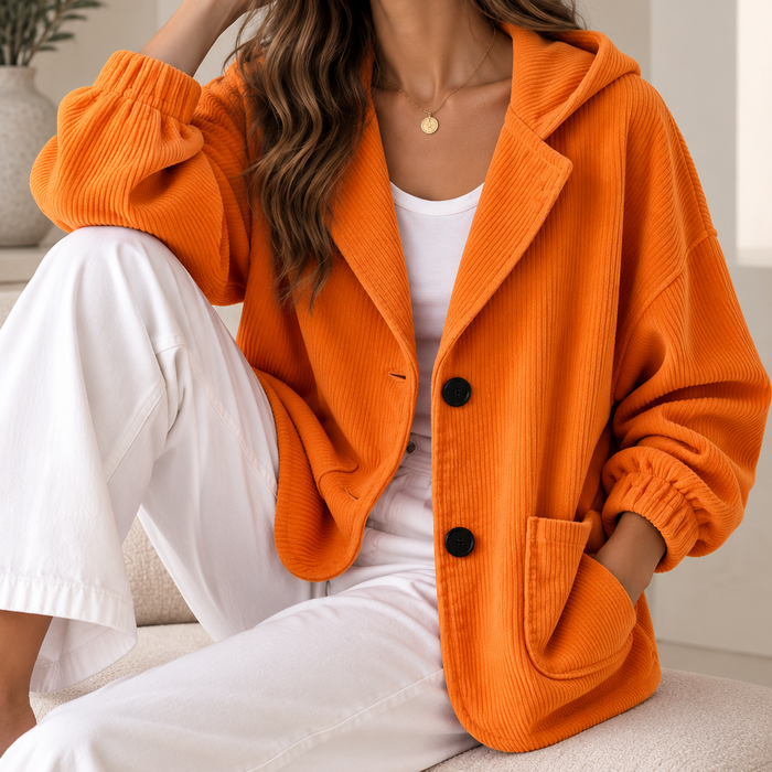 Theodora | Women's Corduroy Jacket with Hood and Notched Lapel