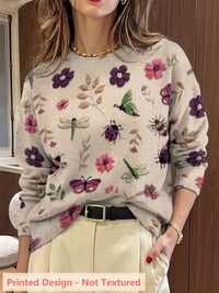 Meredith | Botanical Print Crew Neck Sweater in Purple