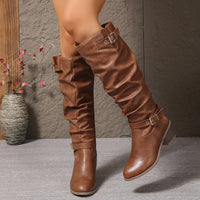 Ffion | Women's Knee High Boots with Slouch Shape and Buckle Detail