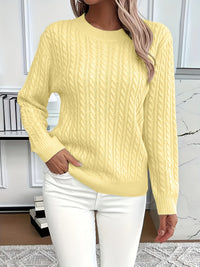 Lorelei | Cable-Knit Round Neck Sweater in Yellow