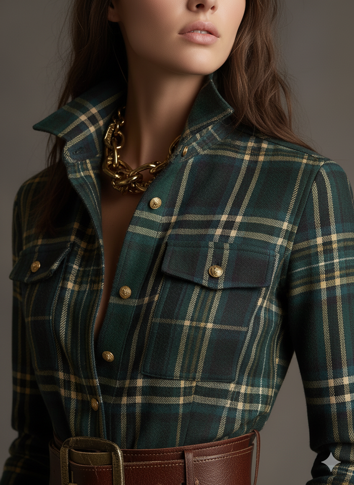 Harriet | Belted Shirt Dress in Green