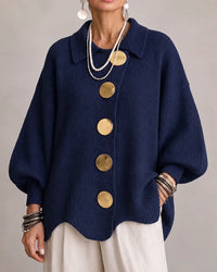 Margery | Women's Oversized Knit Cardigan with Collar and Gold Buttons