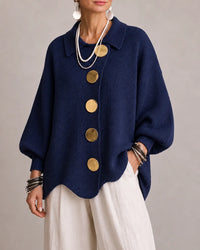 Margery | Women's Oversized Knit Cardigan with Collar and Gold Buttons