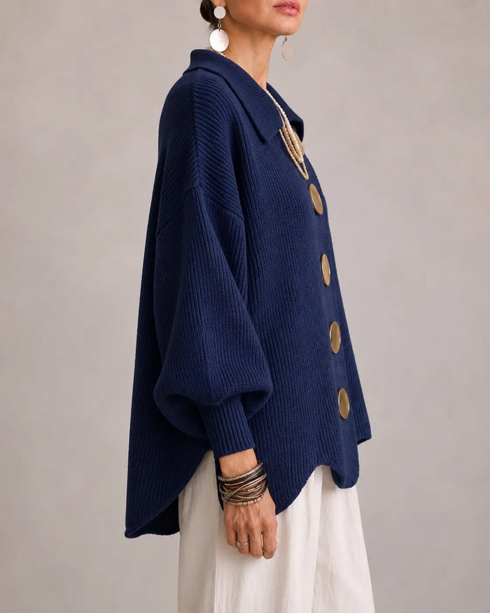 Margery | Women's Oversized Knit Cardigan with Collar and Gold Buttons