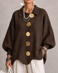 Margery | Women's Oversized Knit Cardigan with Collar and Gold Buttons