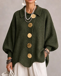 Margery | Women's Oversized Knit Cardigan with Collar and Gold Buttons