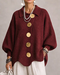 Margery | Women's Oversized Knit Cardigan with Collar and Gold Buttons