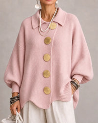 Margery | Women's Oversized Knit Cardigan with Collar and Gold Buttons