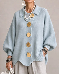 Margery | Women's Oversized Knit Cardigan with Collar and Gold Buttons