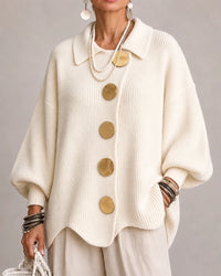 Margery | Women's Oversized Knit Cardigan with Collar and Gold Buttons