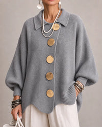 Margery | Women's Oversized Knit Cardigan with Collar and Gold Buttons
