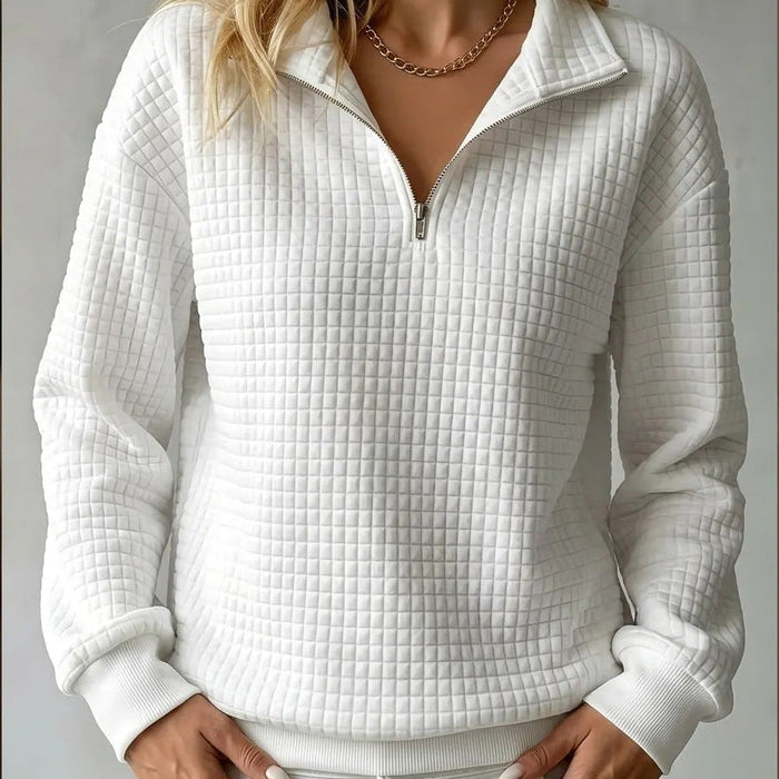 Tamsin | Women's Quarter Zip Jumper with Quilted Texture and Relaxed Fit