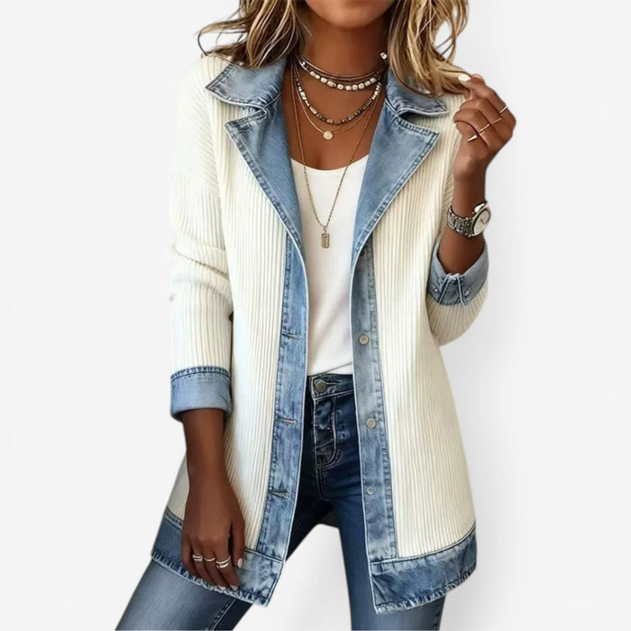 Elaine | Elegant Layered Collar Button Jacket in White