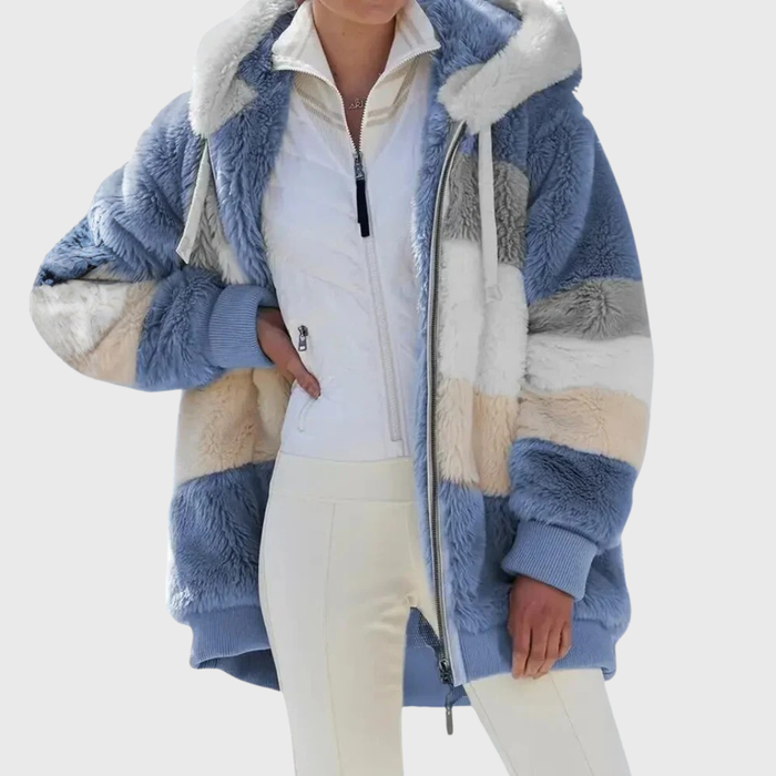 Darcey | Elegant Multicolor Warm Puffer jacket in Blue Stripes