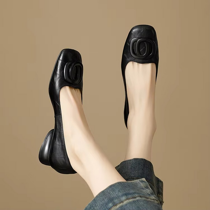 Mairead | Women's Leather Flats with Square Toe and Bold Hardware