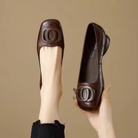 Mairead | Women's Leather Flats with Square Toe and Bold Hardware