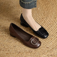Mairead | Women's Leather Flats with Square Toe and Bold Hardware