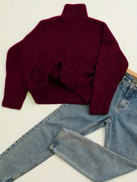 Freya | Textured Turtleneck Sweater in Royal Blue