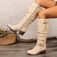 Ffion | Women's Knee High Boots with Slouch Shape and Buckle Detail
