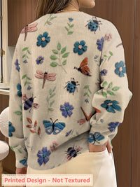 Meredith | Botanical Print Crew Neck Sweater in Purple