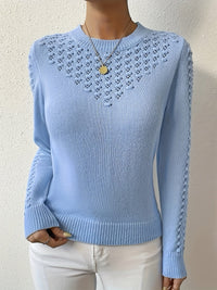 Lorena | Pointelle Knit Sweater in Light Blue