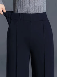 Marlene | High-Waisted Straight-Leg Trousers in Navy Color