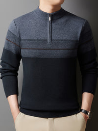 Ambrose | Half-Zip Striped Sweater in Coffee Brown